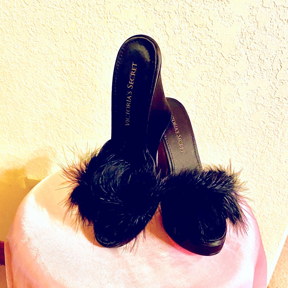 Black Satin wedge slippers from Victoria’s Secret